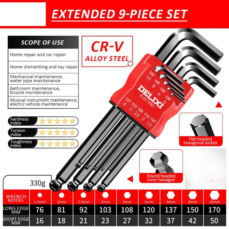 DELIXI ELECTRIC Allen Key Set，Allen Hex Wrench Screwdriver Set With Sleev Universal Torque Long Metric,for Motorcycles, Bicycles