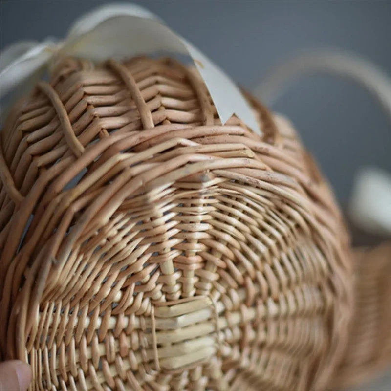 1pc Hand-woven Wedding Flower Basket With Handle Wicker Sundries Basket Wedding Flower Basket For Home Picnic Storage Basket