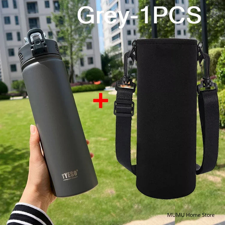 TYESO 600/750ML Thermos Bottle With Straw Stainless Steel Car Thermal Cup Sports Water Bottles Keeps Cold and Heat Thermal Mug