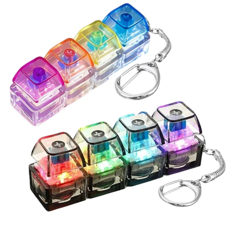NEW LED Keyboard Keychain Fidget Toys Crystal Clicker Sensory Toy for Stress Relief Keyboard Keychain Fidget Toy for Adults Kids