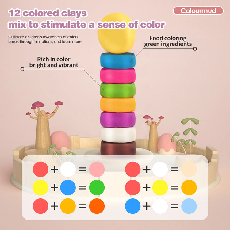 Playdough Noodle Maker Set – Safe Wheat Flour Clay with 12 Colors & Molds for Kids' Creative Pretend Play