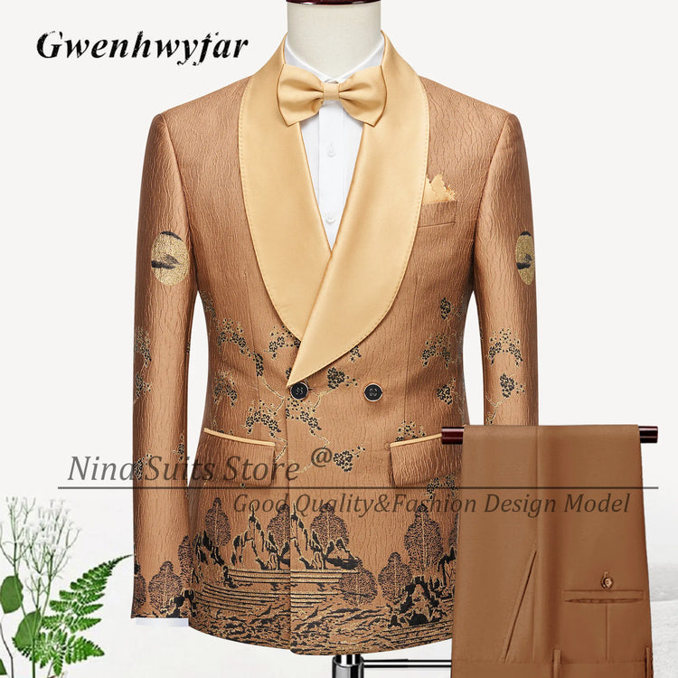 G&N 2026 New Series Men Suits Blazer Beautiful Lilac Purple Floral Pattern Tuxedos 3 Pieces Formal Party Costume Homme Slim Fit