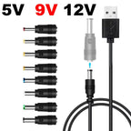 Universal Power Cable USB to DC 5.5 * 2.1mm Jack 5V Charging Cord with 8 Selectable Connector Tips for CCTV Cameras TV Box