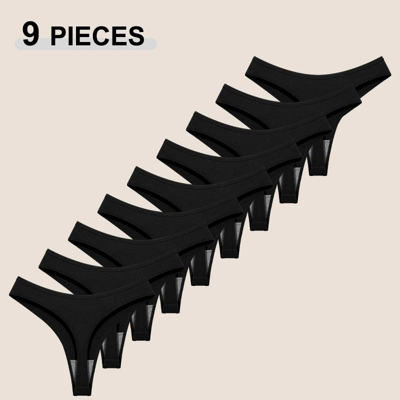 9Pcs Women's Seamless Cotton Panties XS-XXL Multiple Printing T-Back G-strings Sexy Low Waist Breathable Thongs Female Underwear
