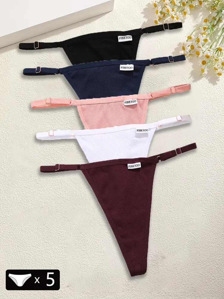 5Pcs Women's Cotton Adjustable Waist Panties Sexy Thongs G-String Solid Color Seamless Intimate Female Underpants Lingerie S-XL
