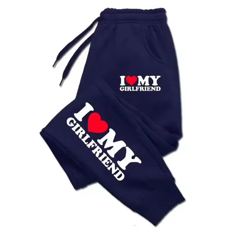 I Love My Boyfriend and Girlfriend Print Pants Woman Man Couple Sweatpants Loose Casual Warm Pants Pocket Drawstring Sportswear