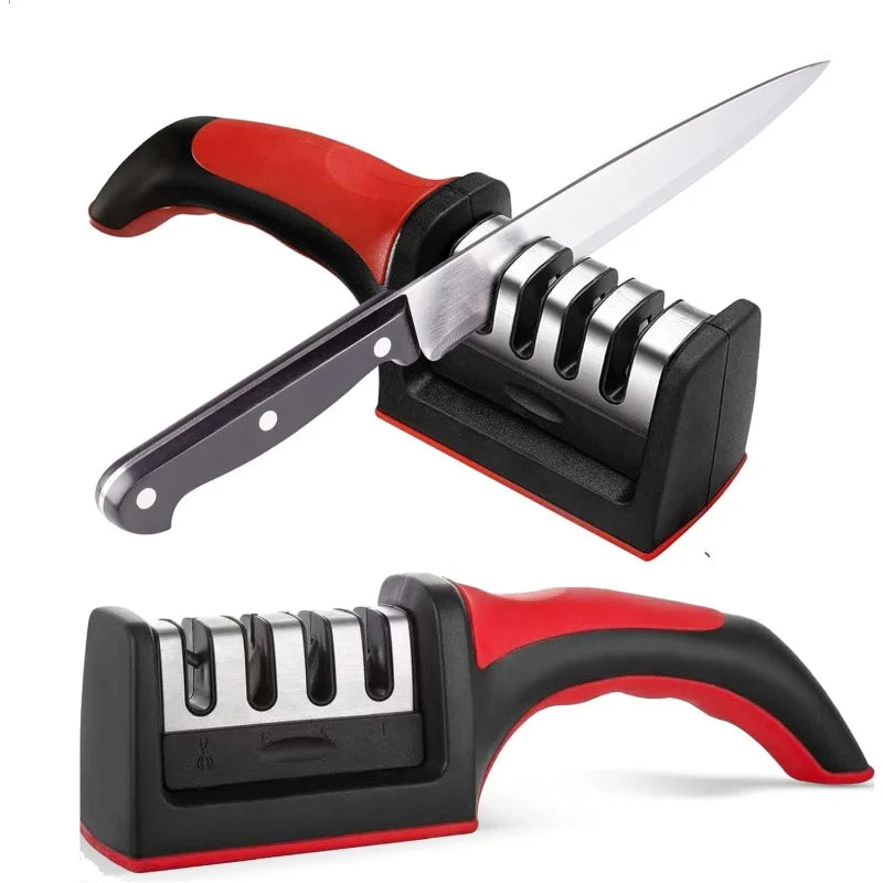 Easy and Fast Knife Sharpener, 3-Stage Sharpening System for Kitchen Knives with Non-Slip Ergonomic Handle, Safe and Efficient