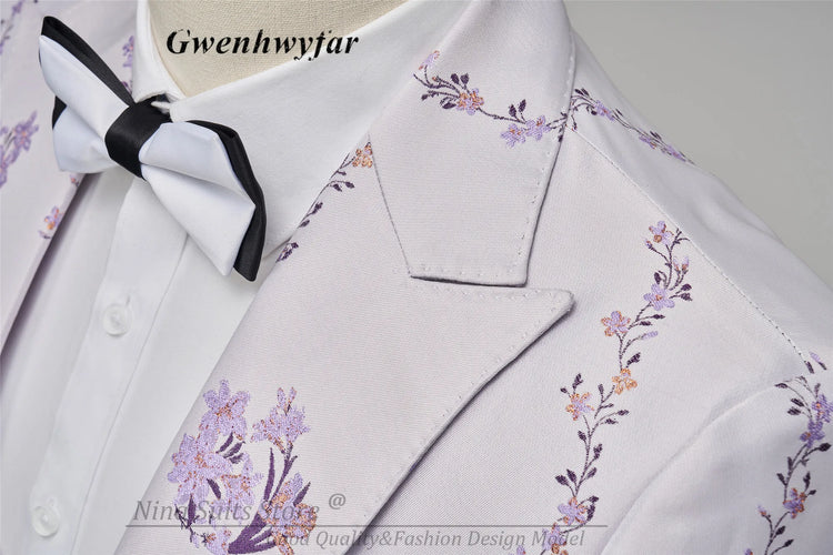G&N 2026 New Series Men Suits Blazer Beautiful Lilac Purple Floral Pattern Tuxedos 3 Pieces Formal Party Costume Homme Slim Fit