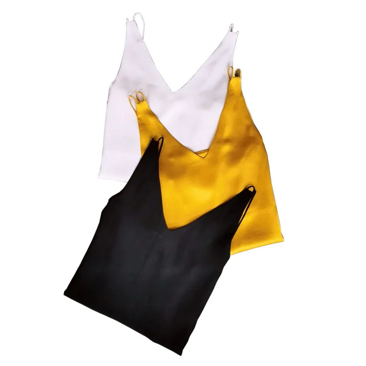 BirdTree 100% Silk Minimalist Sling, Women's Three Color Double Layer Silk, V-Neck INS Style Tank Top, 2026 Summer New T41576QC