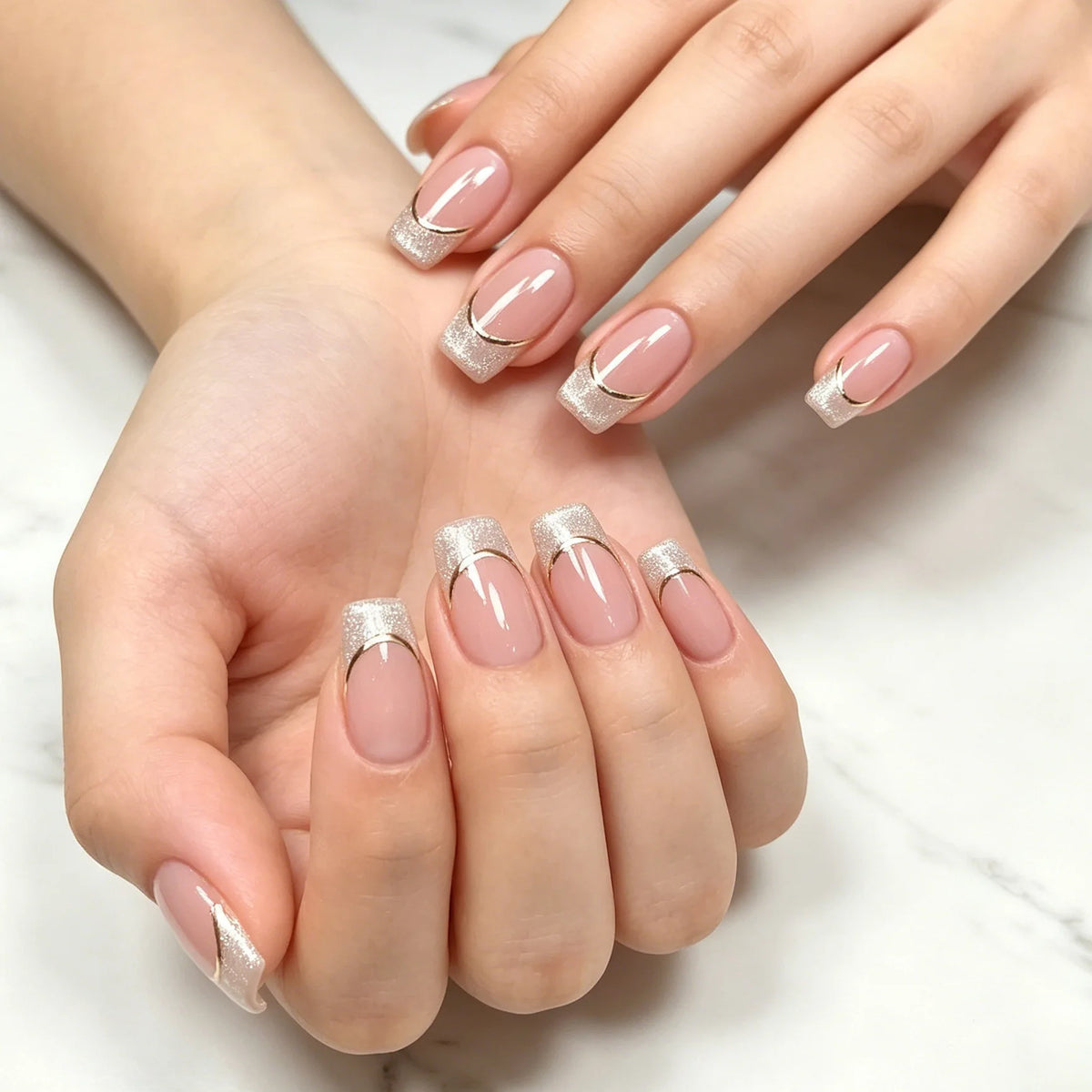 White French Press on Nails 3D Bowknot Fake Nails Tips Full Cover Wearable False Nails for Women and Girls DIY Manicure 24Pcs