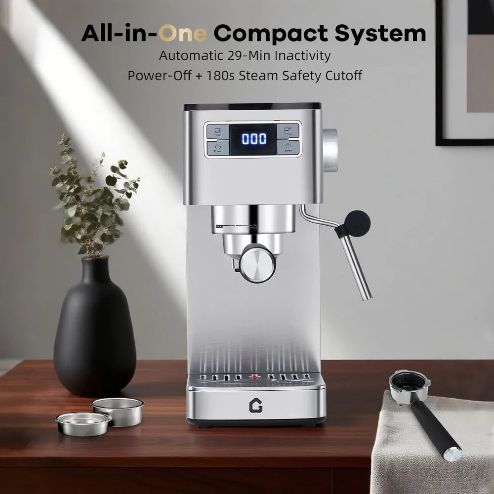 Garvee Compact 20 Bar Espresso Machine–Stainless Steel Professional Coffee Maker with Built-in Auto Milk Frother Touchscreen Control, Fast Quick Start & Constant Heating System for Latte/Cappuccino