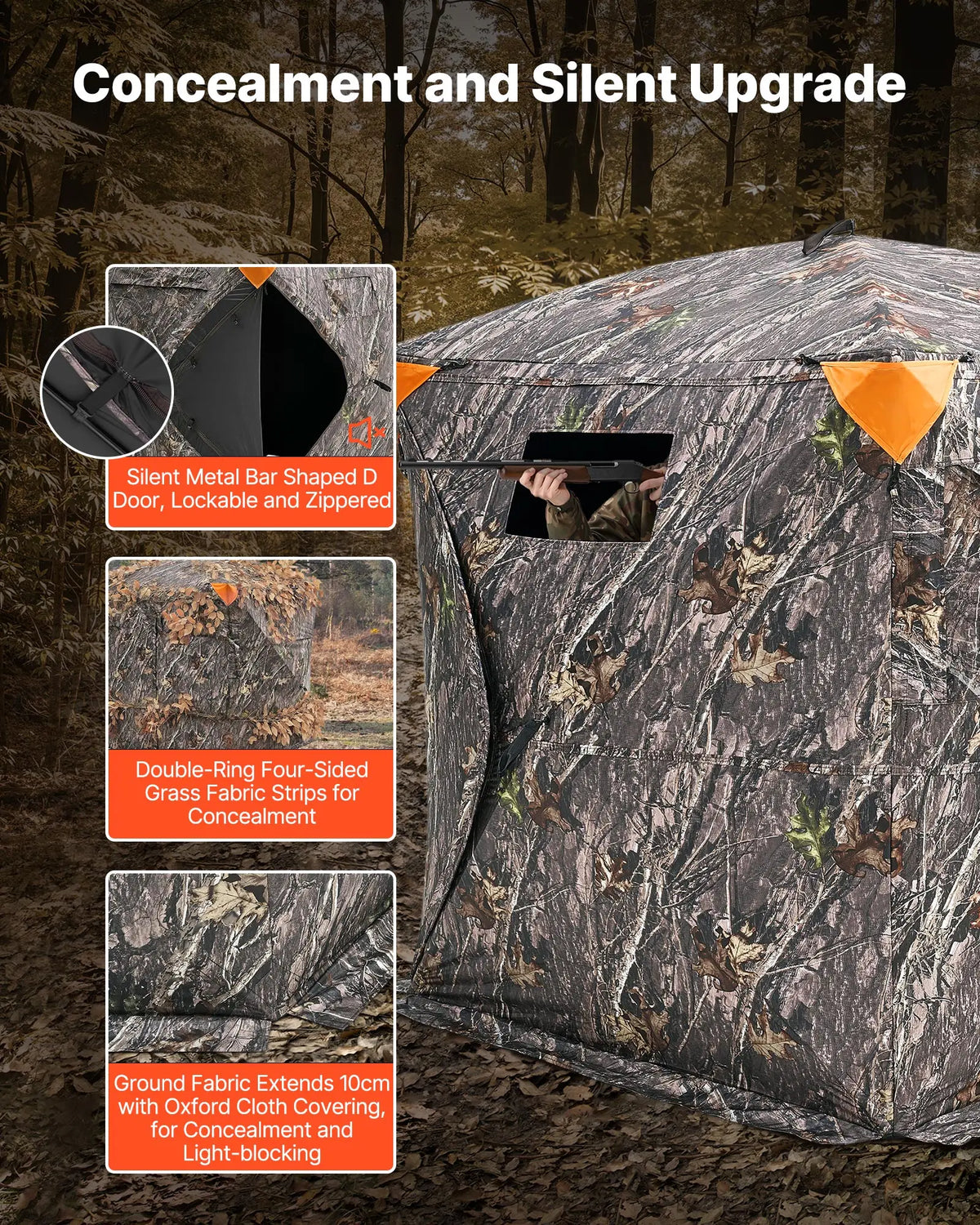 SucceBuy Hunting Blind, 270° See Through Ground Blind, 2-3 Person Pop Up Deer Blind for Hunting with Carrying Bag, Portable Tent