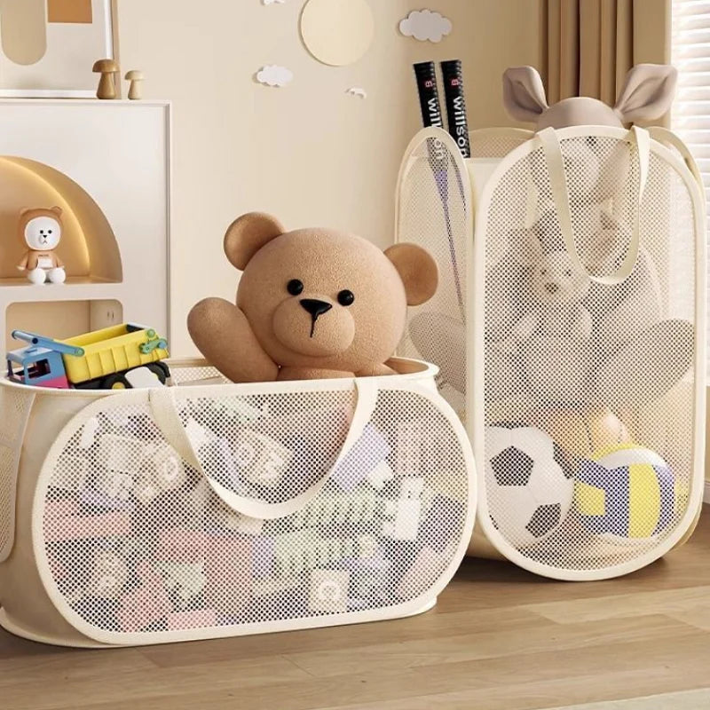Foldable Mesh Toy Storage Basket, Large Breathable Laundry Hamper With Handles Vertical & Horizontal Dual Styles Kids