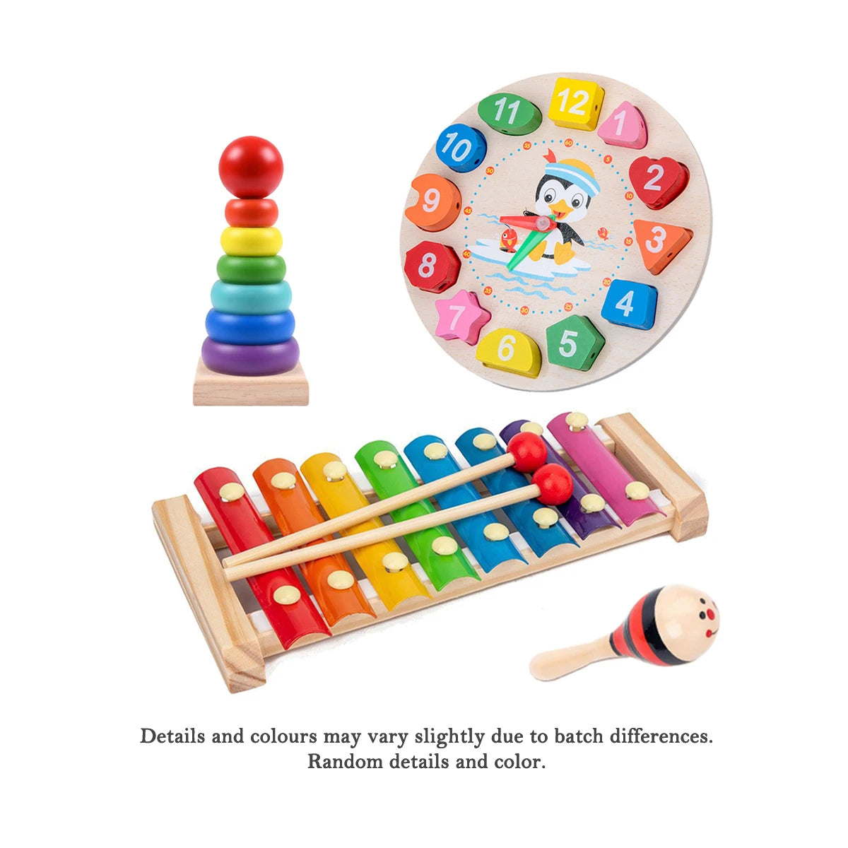 Wooden Montessori Toy Set,Educational Toys with Clock Puzzle,Early Learning Sensory Developmental Gift for Toddler Boys Girls