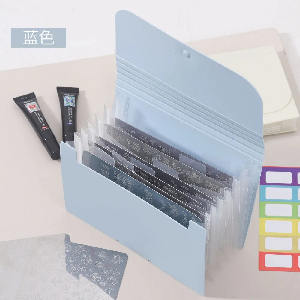 Macaron High-Aesthetic Multi-Layer Accordion File Folder Compact Portable Nail Art Organizer For Nail Stamping Plate Storage