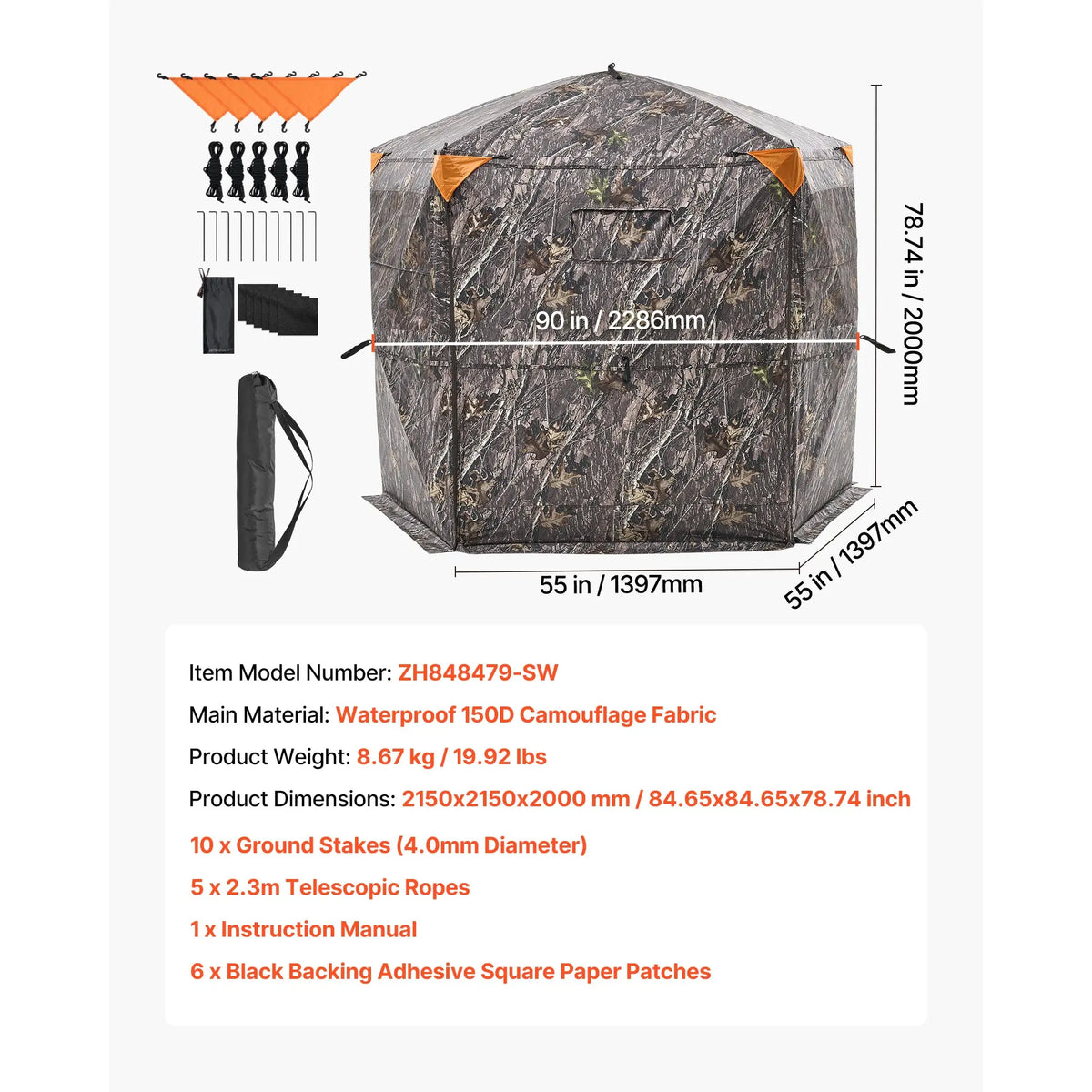 SucceBuy Hunting Blind, 270° See Through Ground Blind, 2-3 Person Pop Up Deer Blind for Hunting with Carrying Bag, Portable Tent