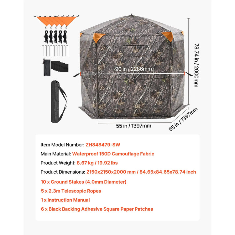 SucceBuy Hunting Blind, 270° See Through Ground Blind, 2-3 Person Pop Up Deer Blind for Hunting with Carrying Bag, Portable Tent