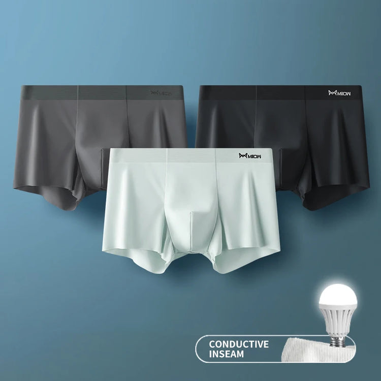 MIIOW 3Pcs Ice Silk Man Underwear Boxer Metal Fiber Antistatic Men Underpants Seamless Cut Hem Men's Panties Boxers Shorts Trunk