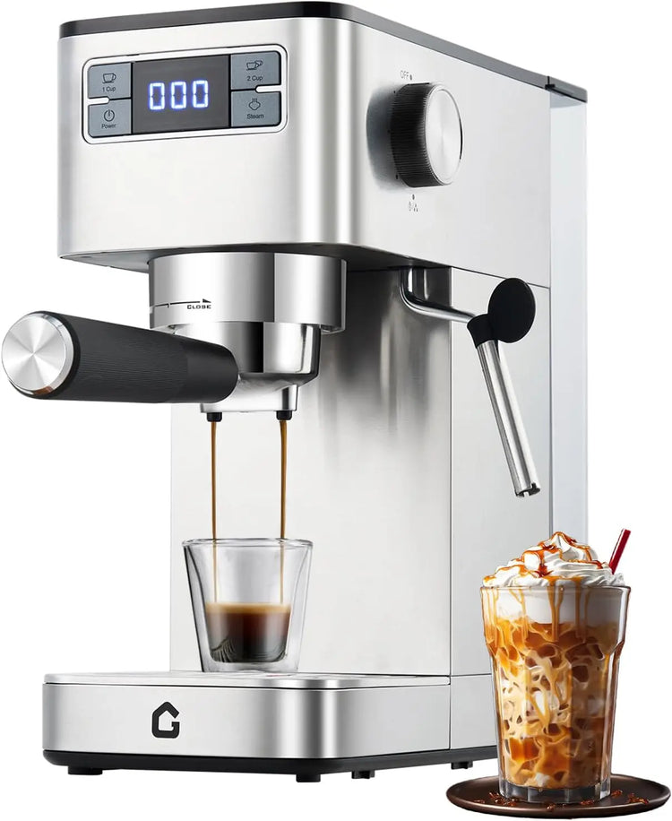 Garvee Compact 20 Bar Espresso Machine–Stainless Steel Professional Coffee Maker with Built-in Auto Milk Frother Touchscreen Control, Fast Quick Start & Constant Heating System for Latte/Cappuccino