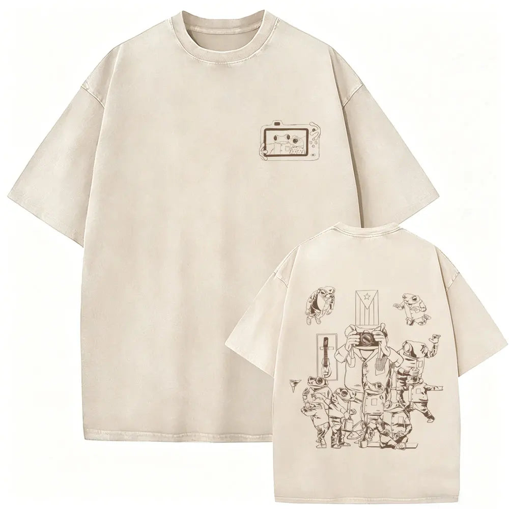 Rapper Bad Bunny Vintage Washed T Shirts Fans Gift Debi Tirar Mas Fotos DTMF Merch T-shirt Men's Women Hip Hop Fashion T-shirts