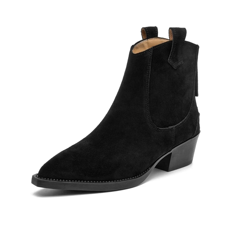 AIYUQI Women's Ankle Boots 2026 New Pointed Toe Zippered Western Cowboy Boots For Women Block Heel Work Boots Female