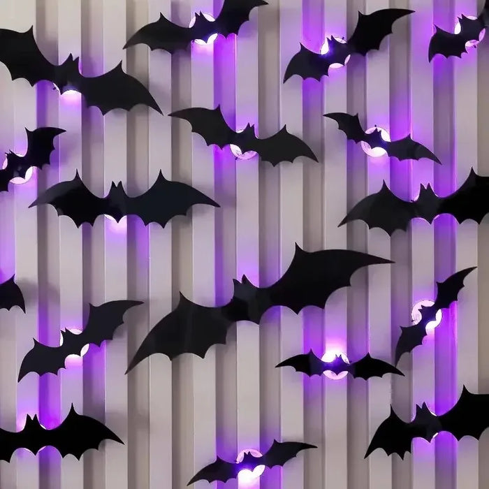 3D Bat Decor Halloween Purple Light/No Light Wall Sticker Bat Night Light for Halloween Party Scare Decoration Festive Supplies