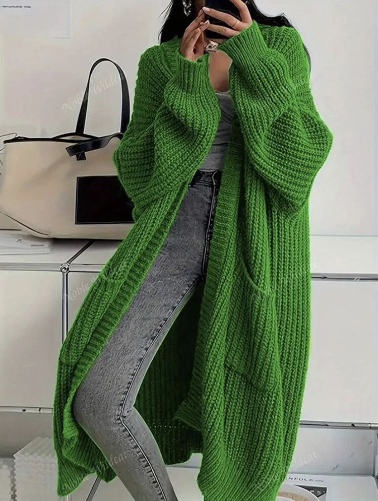 Women Oversized Maxi Cardigan Knitted Sweater Coat With Pockets Autumn Winter Casual Loose Long Sleeve Sweater Outwear Ladies
