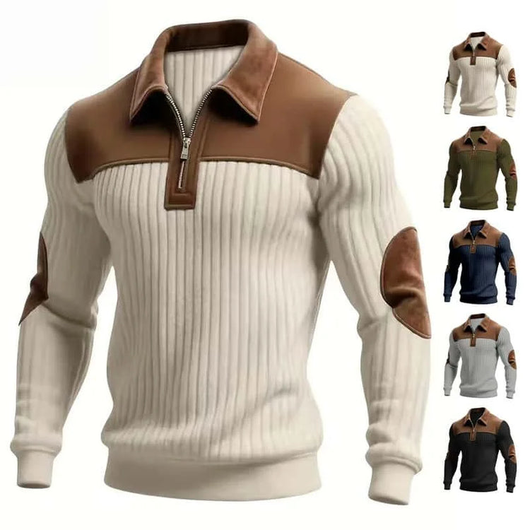 2026 Spring and Autumn European Men's Outdoor Casual Button-up Stand-Up Collar Loose Corduroy Color-Blocked Sports Sweatshirt