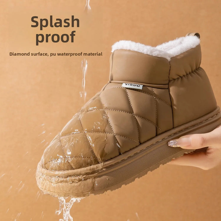 Waterproof Slip Resistant Winter Snow Boots Women Outdoor Traction Sole With Fur Lining Platform Cozy Slip On Slipper Shoes