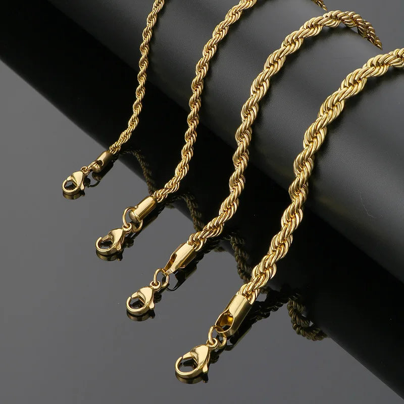 Twisted Rope Chian Bracelet for Woman Hip Hop Punk 4MM Gold Color Stainless Steel Gold Color Necklace Fashion Jewelry