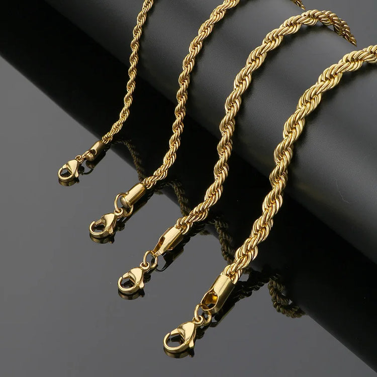 Twisted Rope Chian Bracelet for Woman Hip Hop Punk 4MM Gold Color Stainless Steel Gold Color Necklace Fashion Jewelry