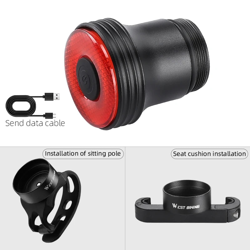 WEST BIKING Smart Bike Brake Tail Light High Brightness 5 Lighting Modes Bicycle Rear Light Long Endurance IPX6 Bike Tail Light