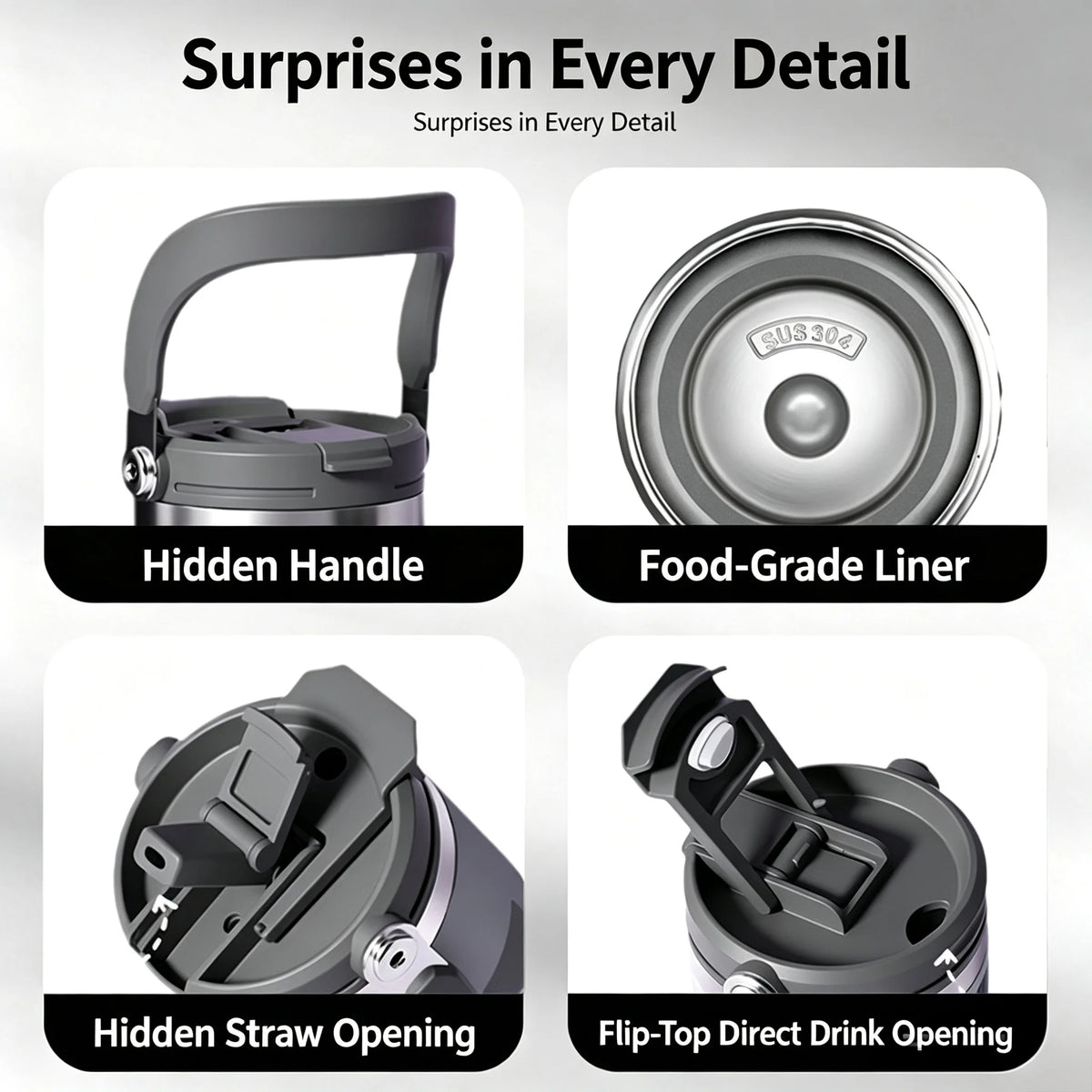 Car Thermal Mug Extra Large Capacity 900/1200ml Stainless Steel VacuumThermal Mug Handheld Portable Outdoor&Sport Water Cup