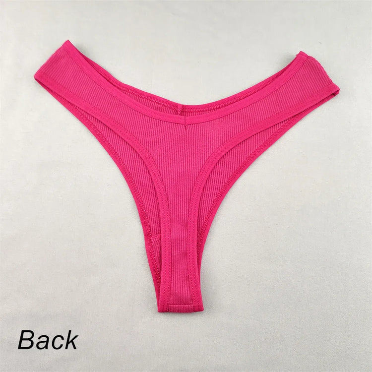 3pcs/pack Ribbed Cotton Thong Underwear Women V-Waist Solid Color Low Rise V-String Female Soft Intimates Lingerie