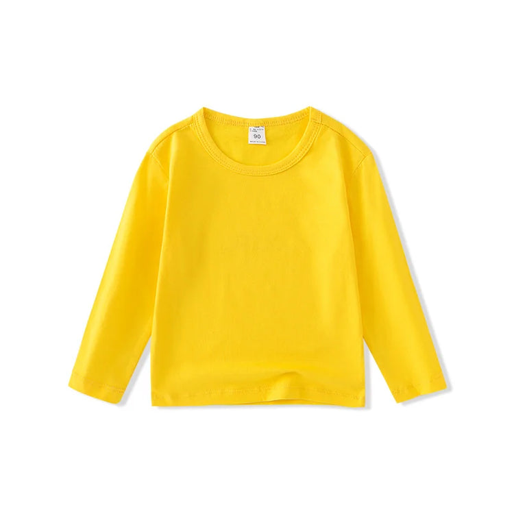 Autumn Spring Cotton Children T-shirt  Boys Girls Tees Long Sleeve White Shirt Kids Tops Baby Clothes Solid Black Blue Yellow