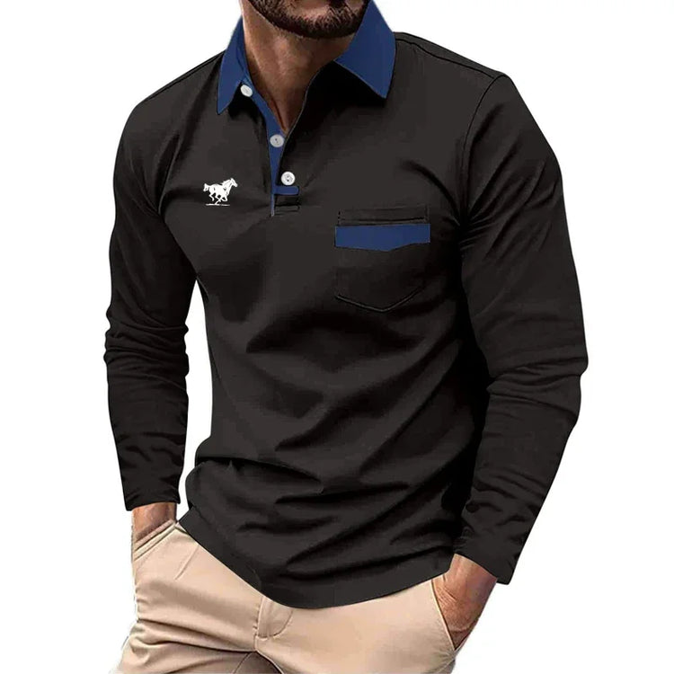 Men's business casual polo shirt, long-sleeved shirt, tight pocket sewn, solid color, sporty, spring and autumn, new