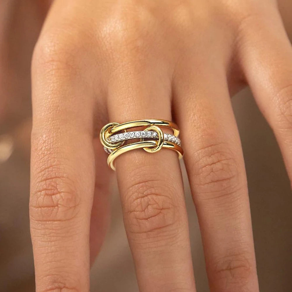 LATS Two-Color Three-Ring 14K Gold Plating Copper Ring for Women Ins Style Stacking Jewelry Fashion Accessories