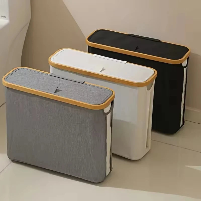1 Storage Basket, Storage Shelf, Large Paper Holder, 12 Rolls of Toilet Paper, Storage Rack with Lid, Oxford Cloth + Bamboo Stor