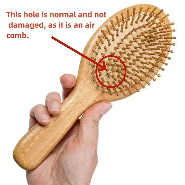 Natural Bamboo Air Cushion Hair Brush, Anti-Static Scalp Massage Detangle Comb