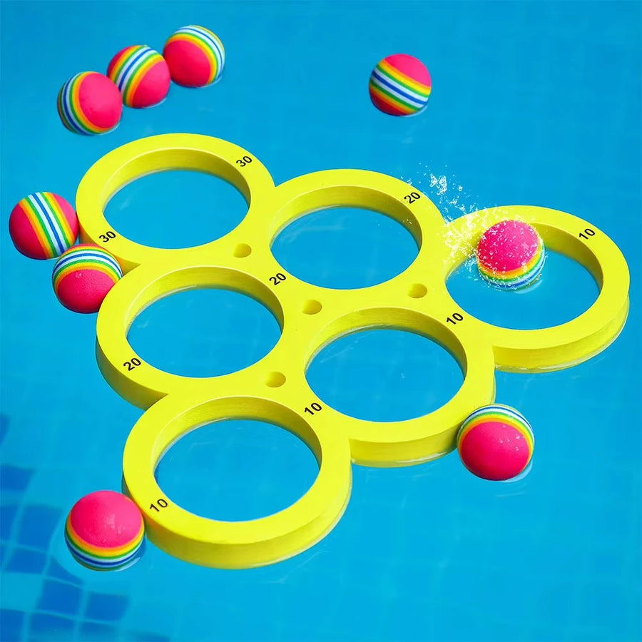 Pool Games Set with 10 Rainbow Balls Pool Floating Throwing Games Floating Pool Water for Teens Adults and Family