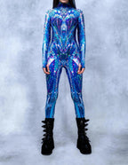 Sexy Fashion Print Jumpsuit Woman Turtleneck Zentai Bodysuit Cyberpunk Steam Tight Suit Halloween Costume Burning Man Outfit
