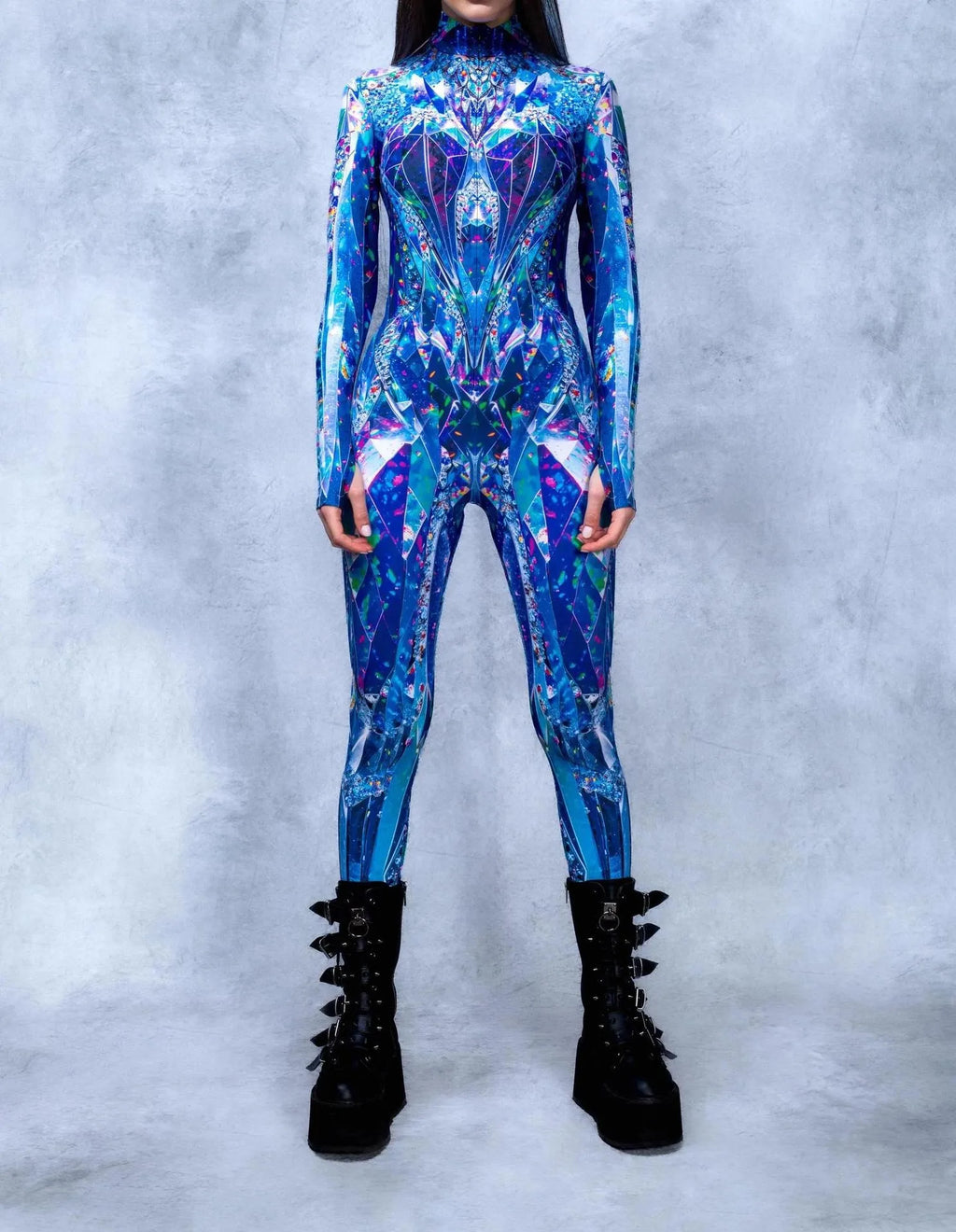 Sexy Fashion Print Jumpsuit Woman Turtleneck Zentai Bodysuit Cyberpunk Steam Tight Suit Halloween Costume Burning Man Outfit