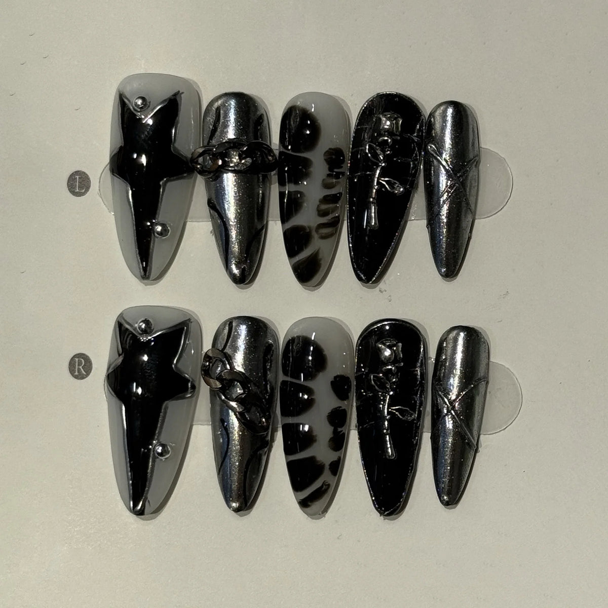 Long Stiletto Press on Fake Nails Blue Heart Diamond Bow Decoration False Nail Y2K Fashion Artificial Nail Handmade Acrylic Nail