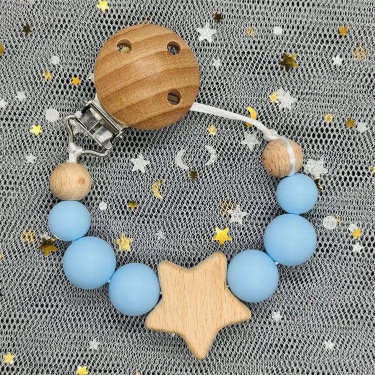 Personalized Baby Pacifier Clip Custom Name Silicone Bead Nipple Dummy Clips Engraved Infant Wooden Pacifier Holder Newborn Gift