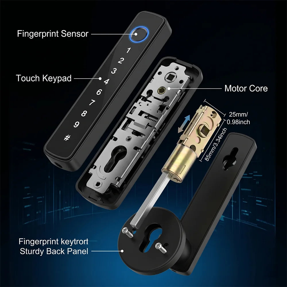 Upgraded Biometric Fingerprint Smart Door Lock, Bluetooth Digital Keypad Keyless Entry Door Lock, Password Touch Keypad Electronic Security Lock, Applicable Door Thickness 30mm-55mm For Home Apartment Office