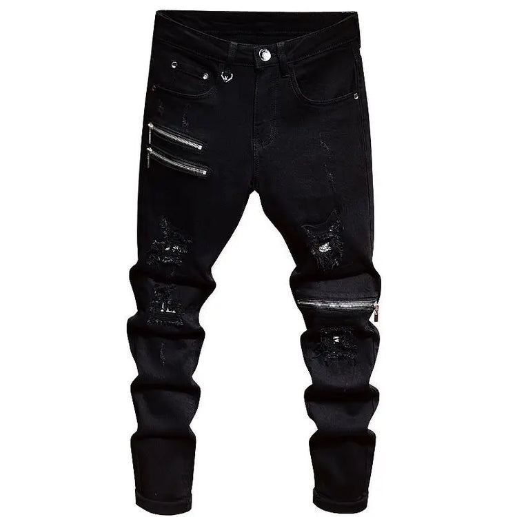 2025 Jeans Men's Spring Autumn Versatile Korean Black Elastic Slim Small Feet Zipper Pants Autumn Cowboy Man Pants Design Jeans