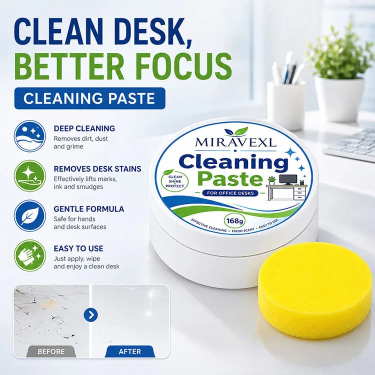 Office Desk Cleaning Paste with Sponge, Multi Surface Stain Cleaner Furniture Polish Cream for All Wooden Plastic Office Desktop