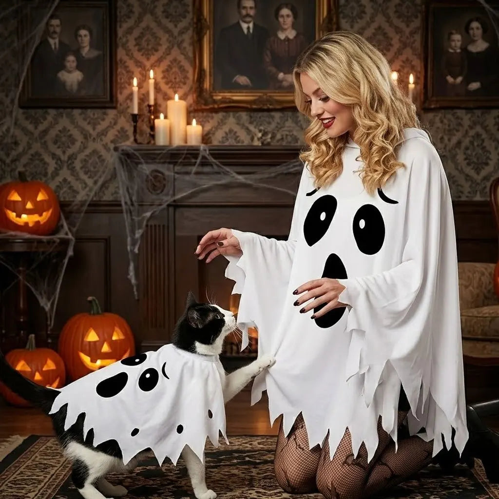 Women White Elf Witch Costume with Bat Details, Complete Outfit for Halloween Role Play & Masquerade Events