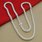 Wholesale 45-60cm 925 Sterling Silver 4mm Round Box Chain Necklace Bracelet Set For Women Men Boy Wedding Engagement Charm