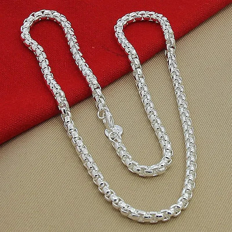 Wholesale 45-60cm 925 Sterling Silver 4mm Round Box Chain Necklace Bracelet Set For Women Men Boy Wedding Engagement Charm